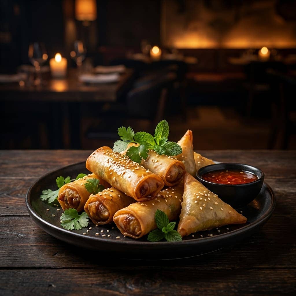 Delicious Spring Rolls and Samosas